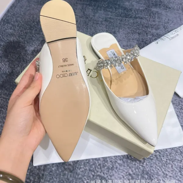 Jimmy Choo Crystal-Embellished White Patent Leather Mule Heels - 5