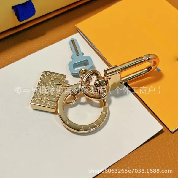 Orange Enamel Key and Padlock Charm Keychain - 2