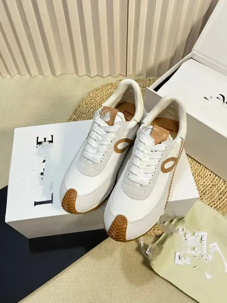 Loewe Puzzle Runner Beige Brown Suede Sneakers - 34