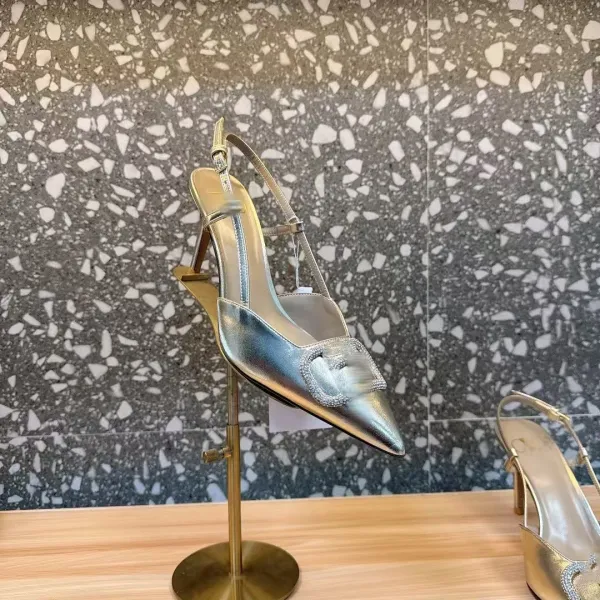 Gucci Diamantissima Heart-Embellished Slingback Stilettos Black Heels - 25