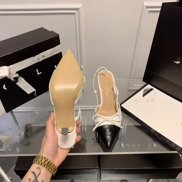 Chanel Two-Tone Bow Slingback Heels - 24