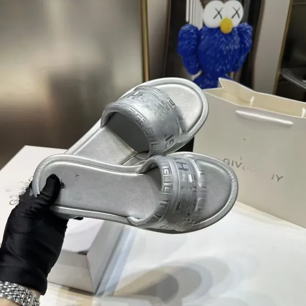 Givenchy Antigona Slide Silver Metallic Slippers - 6