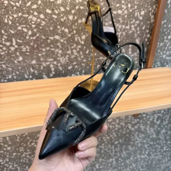 Gucci Diamantissima Heart-Embellished Slingback Stilettos Black Heels - 8