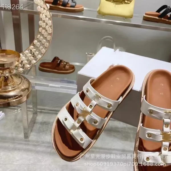 Dior J'Adior Slide Sandals White Leather Strappy Flat Sandals - 7