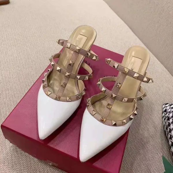 Valentino Rockstud Strappy Mule Beige Patent Leather Heels - 9