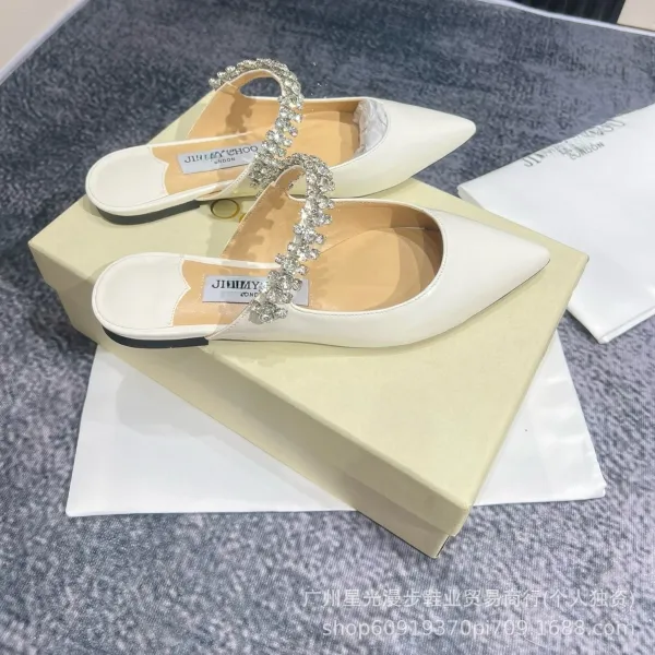 Jimmy Choo Crystal-Embellished White Patent Leather Mule Heels - 4