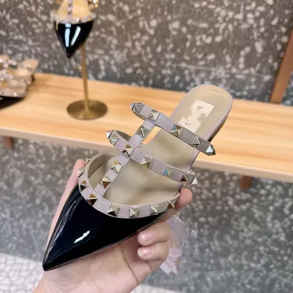 Valentino Rockstud Strappy Mule Beige Patent Leather Heels - 17