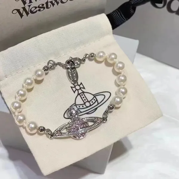 Vivienne Westwood Orb Pearl Bracelet with Pink Crystal Accents - 7
