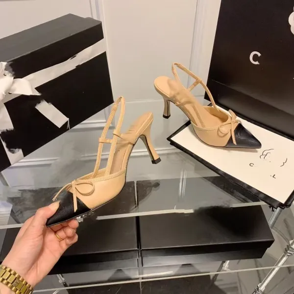 Chanel Two-Tone Bow Slingback Heels - 15