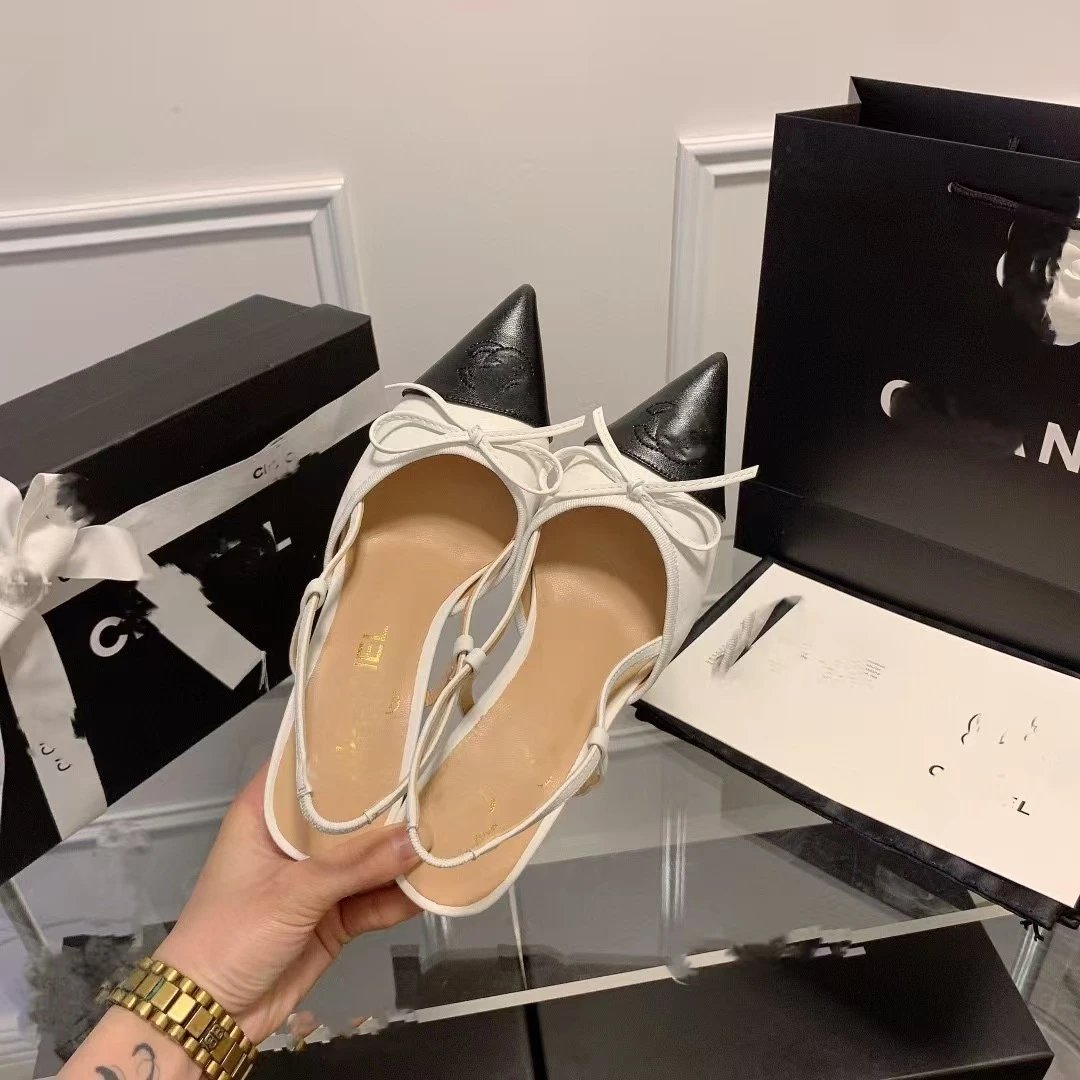 Chanel Two-Tone Bow Slingback Heels - 23