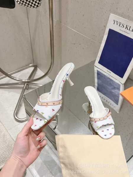 Multicolor Butterfly-Print Studded Mule Heels - 21