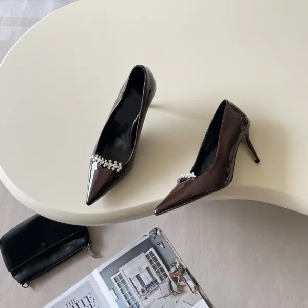 Saint Tears Pearl-Embellished Patent Leather Pointed-Toe Flats Brown - 13