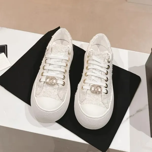 Chanel Tweed CC Logo Platform Sneakers White - 16