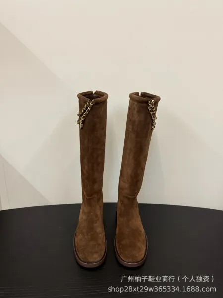 Chanel Chain-Trimmed Knee-High Boots Black - 16