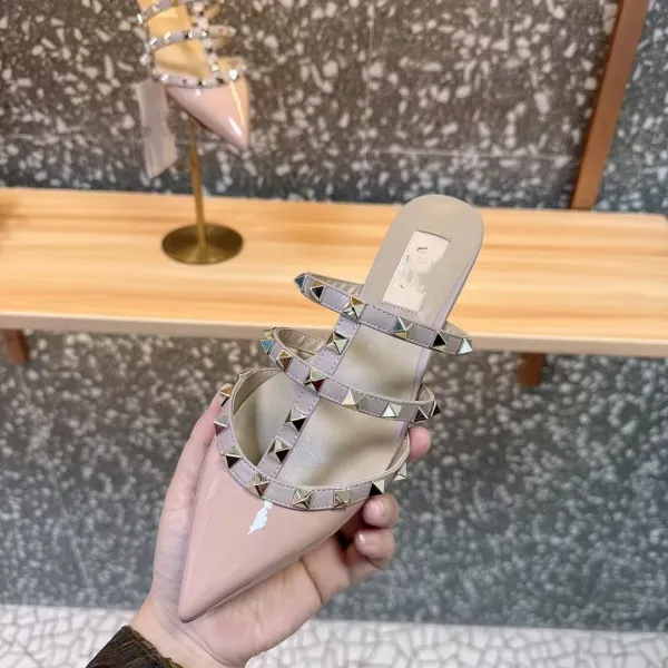 Valentino Rockstud Strappy Mule Beige Patent Leather Heels - 26