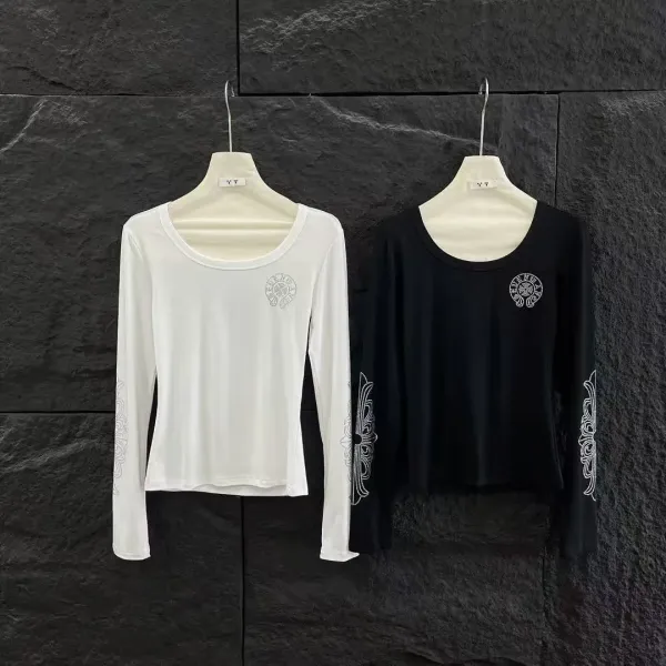 Chrome Hearts x Custom Long Sleeve Crop Top - White and Black Rhinestone Embellished Tops - 4