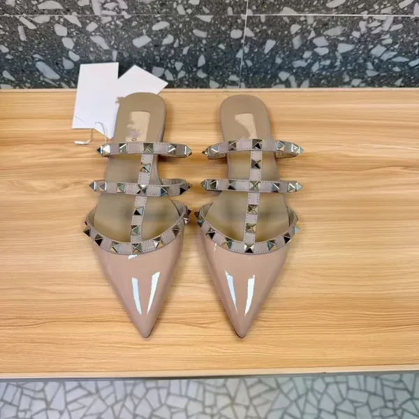 Valentino Rockstud Strappy Mule Beige Patent Leather Heels - 24