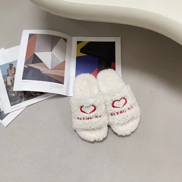 Balenciaga Fur Slippers Leopard Print with Heart Logo Slippers - 6