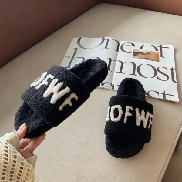 Off-White Fuzzy Slide Slippers Black - 7