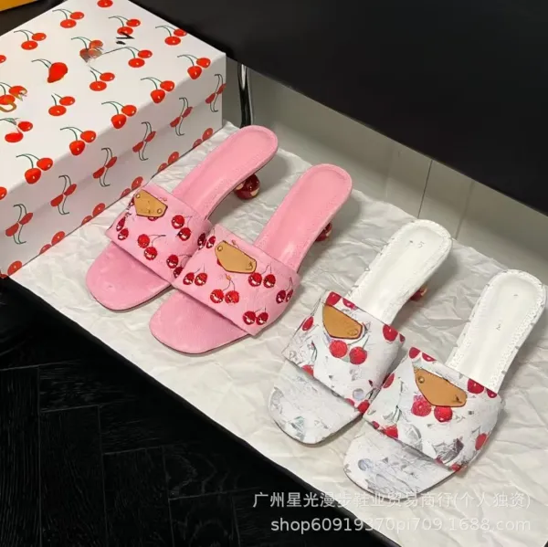Louis Vuitton Cherry-Print Denim Mule Slippers Blue - 3
