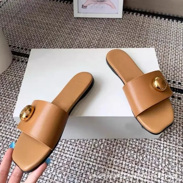 Gucci Marmont Slide White Leather Sandals with Gold Button - 6