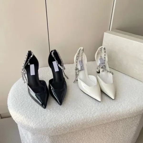 Saint Tears Crystal-Strap Pointed-Toe Stiletto Heels White - 2