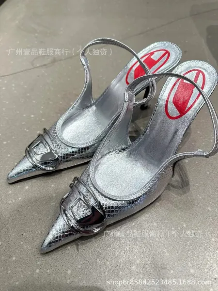Philipp Plein x Unknown Model Silver Metallic Snake-Print Slingback Stilettos - 6