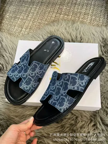 Dior B23 Slide Black Monogram Leather Sandals - 7