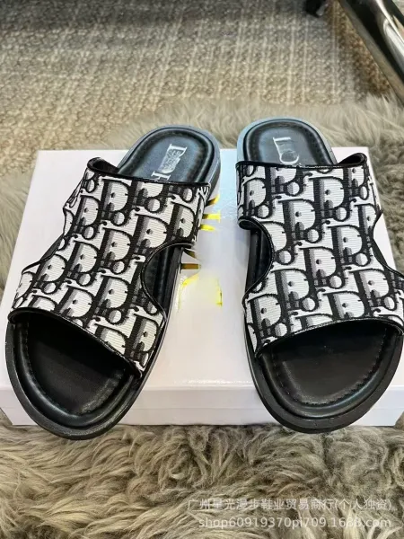 Dior B23 Slide Black Monogram Leather Sandals - 9