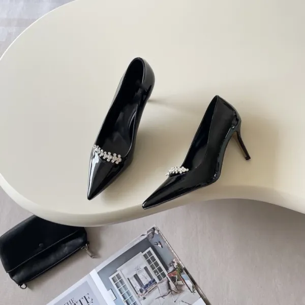 Saint Tears Pearl-Embellished Patent Leather Pointed-Toe Flats Brown - 11