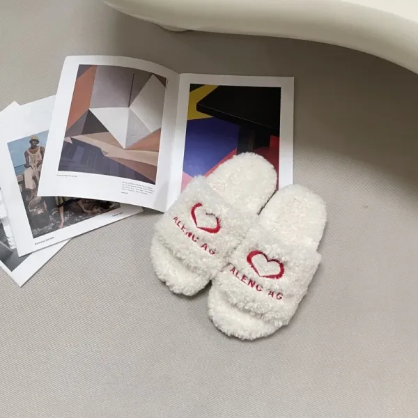 Balenciaga Fur Slippers Leopard Print with Heart Logo Slippers - 5