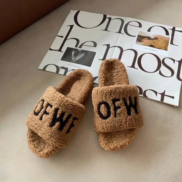 Off-White Fuzzy Slide Slippers Black - 12