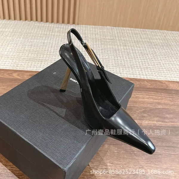 Celine Triomphe Slingback Stilettos Black Patent Leather Heels - 9