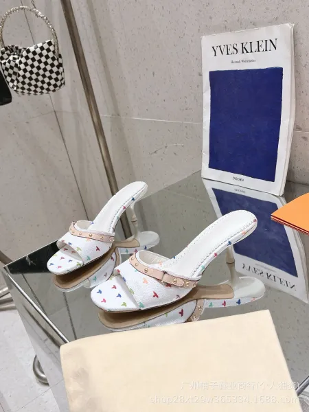 Multicolor Butterfly-Print Studded Mule Heels - 20