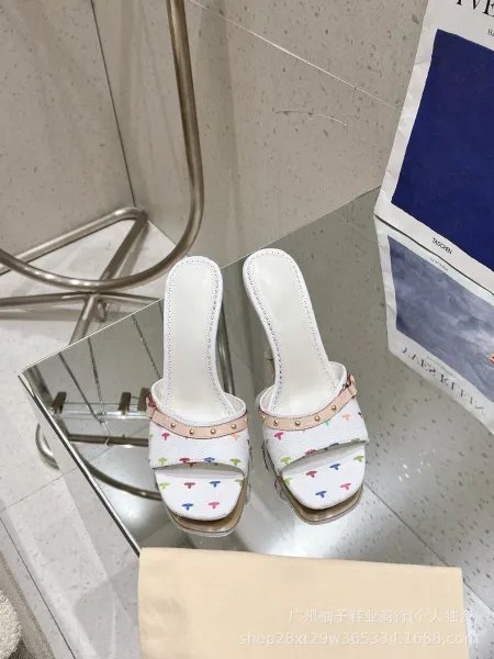 Multicolor Butterfly-Print Studded Mule Heels - 24