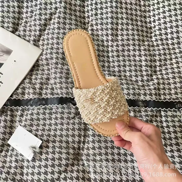 Chanel-inspired Pearl-Embellished Chain Slide Sandals - 11