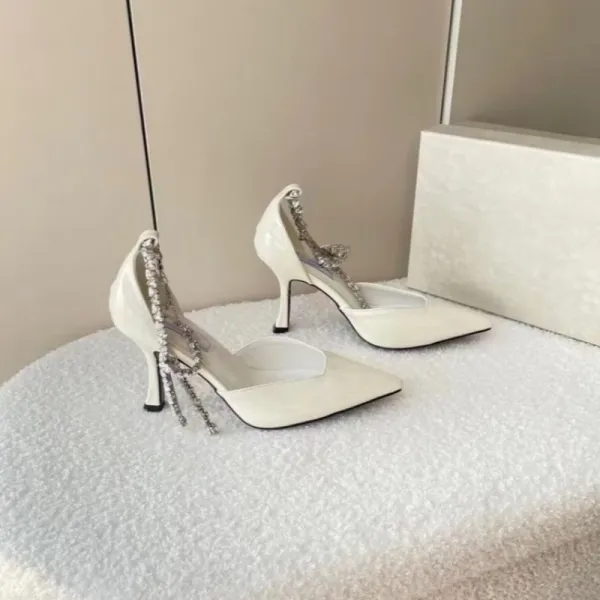 Saint Tears Crystal-Strap Pointed-Toe Stiletto Heels White - 4