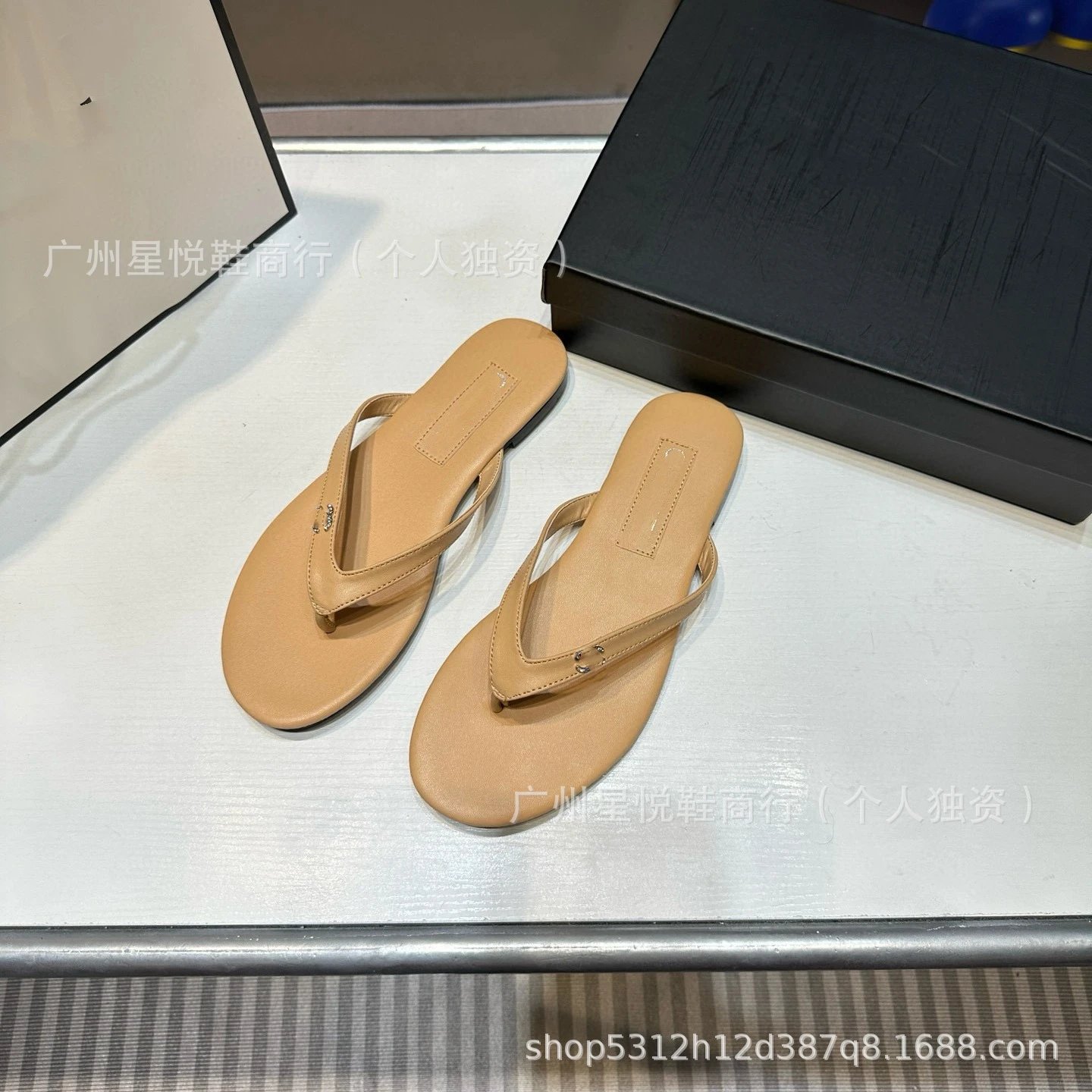 Chanel-Inspired Rhinestone-Embellished Black Velvet Flip-Flops - 26
