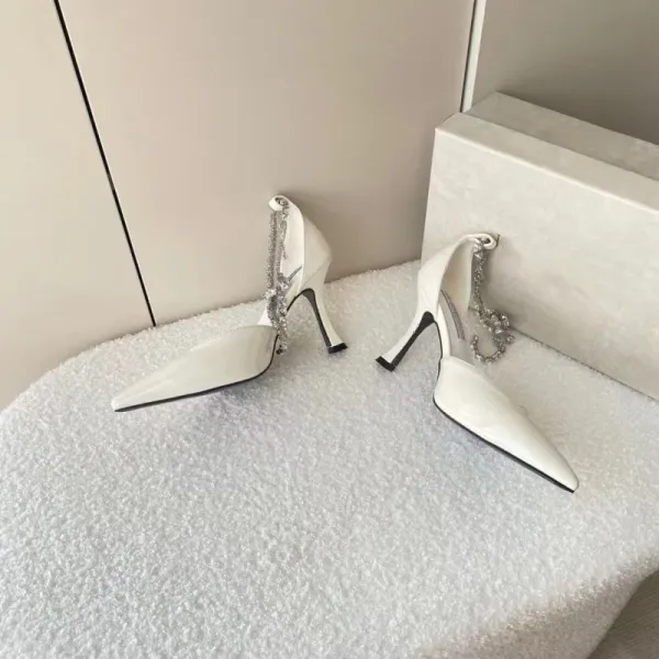 Saint Tears Crystal-Strap Pointed-Toe Stiletto Heels White - 5