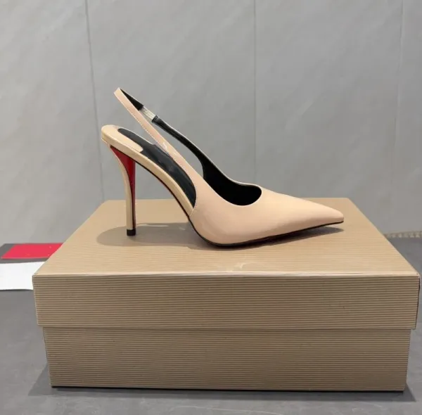 Saint Tears Pointed-Toe Slingback Heels Beige Patent Leather Shoes - 13