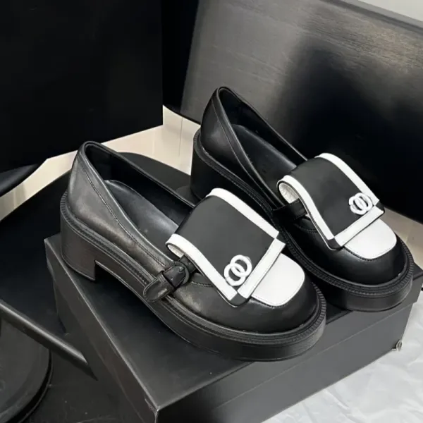 Chanel CC Logo Loafers White and Black Leather Platform Loafers - 11