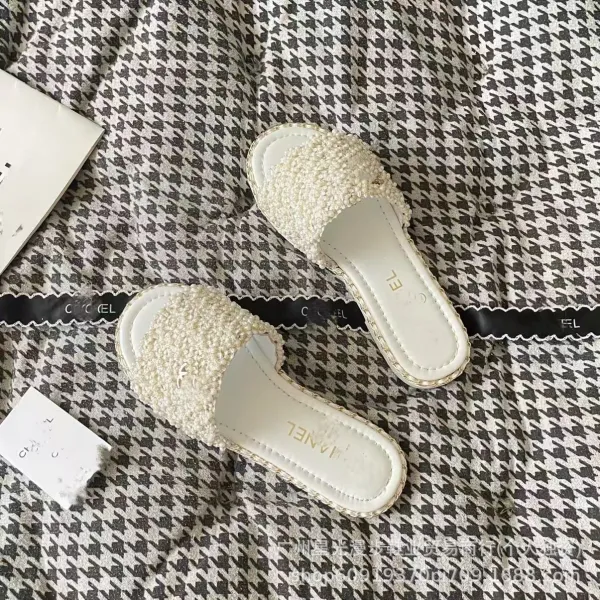 Chanel-inspired Pearl-Embellished Chain Slide Sandals - 15