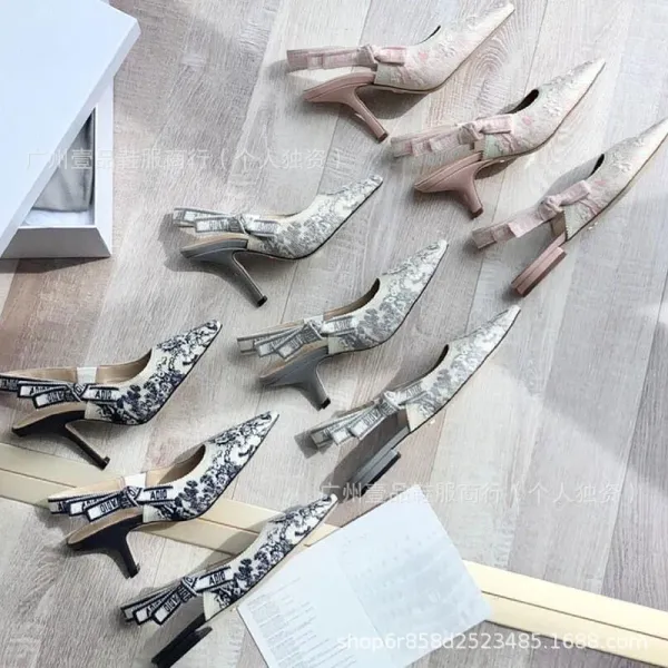 Dior J'Adior Slingback Heels Blue and White Floral Print - 7
