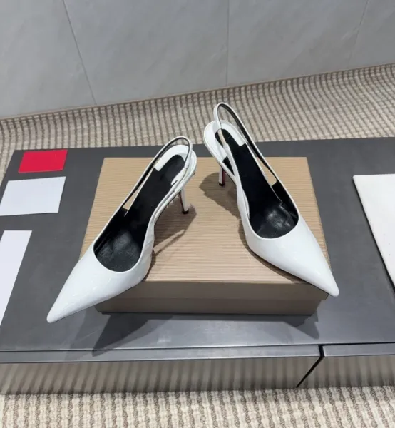 Saint Tears Pointed-Toe Slingback Heels Beige Patent Leather Shoes - 7