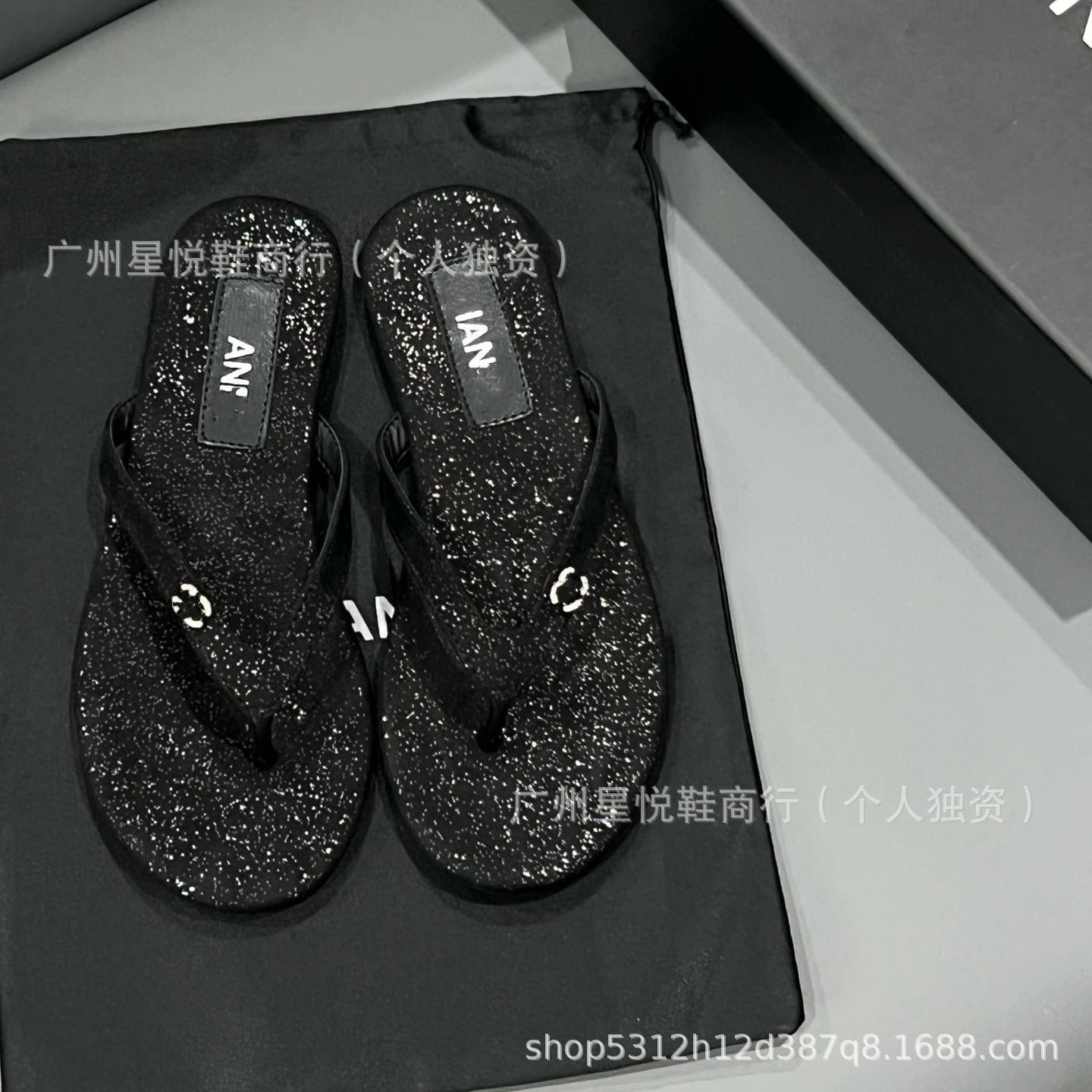 Chanel-Inspired Rhinestone-Embellished Black Velvet Flip-Flops - 19