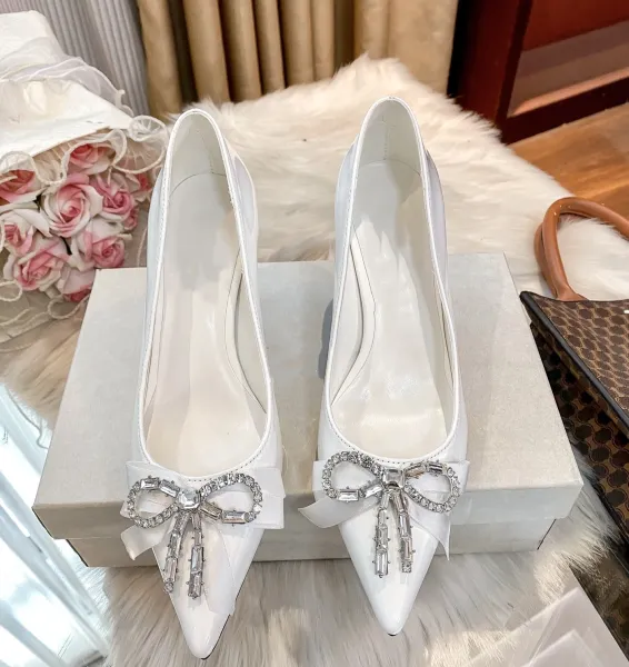 Silver Glitter Bow-Embellished Stiletto Heels - 14