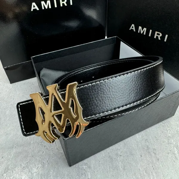 Amiri Logo Buckle Leather Belt Black - 12