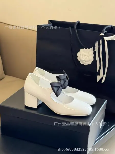 Chanel Bow-Adorned Patent Leather Mary Jane Block Heel White Shoes - 17