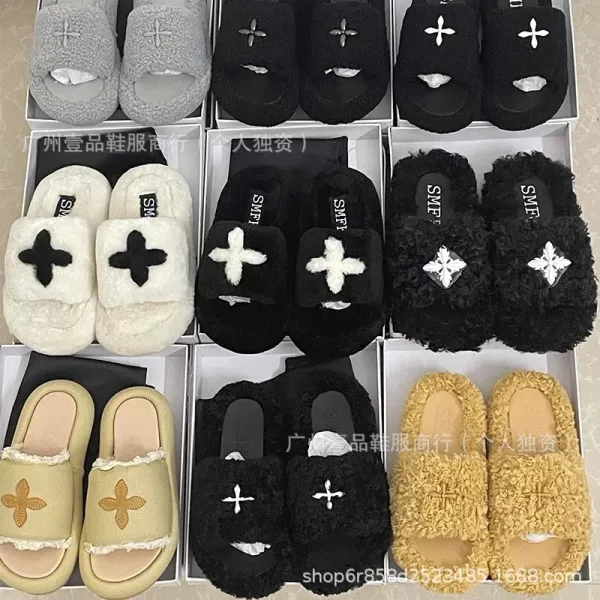 Off-White x Unknown Designer Cross Motif Canvas Slippers Beige Slippers - 2