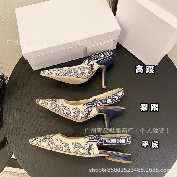 Dior J'Adior Slingback Heels Blue and White Floral Print - 6